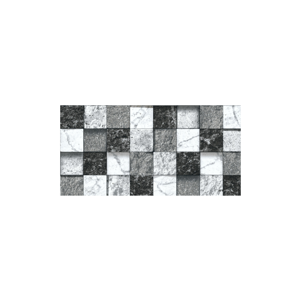 Square Black and White Marble Look Elevation Tile (1744) 3D Matt