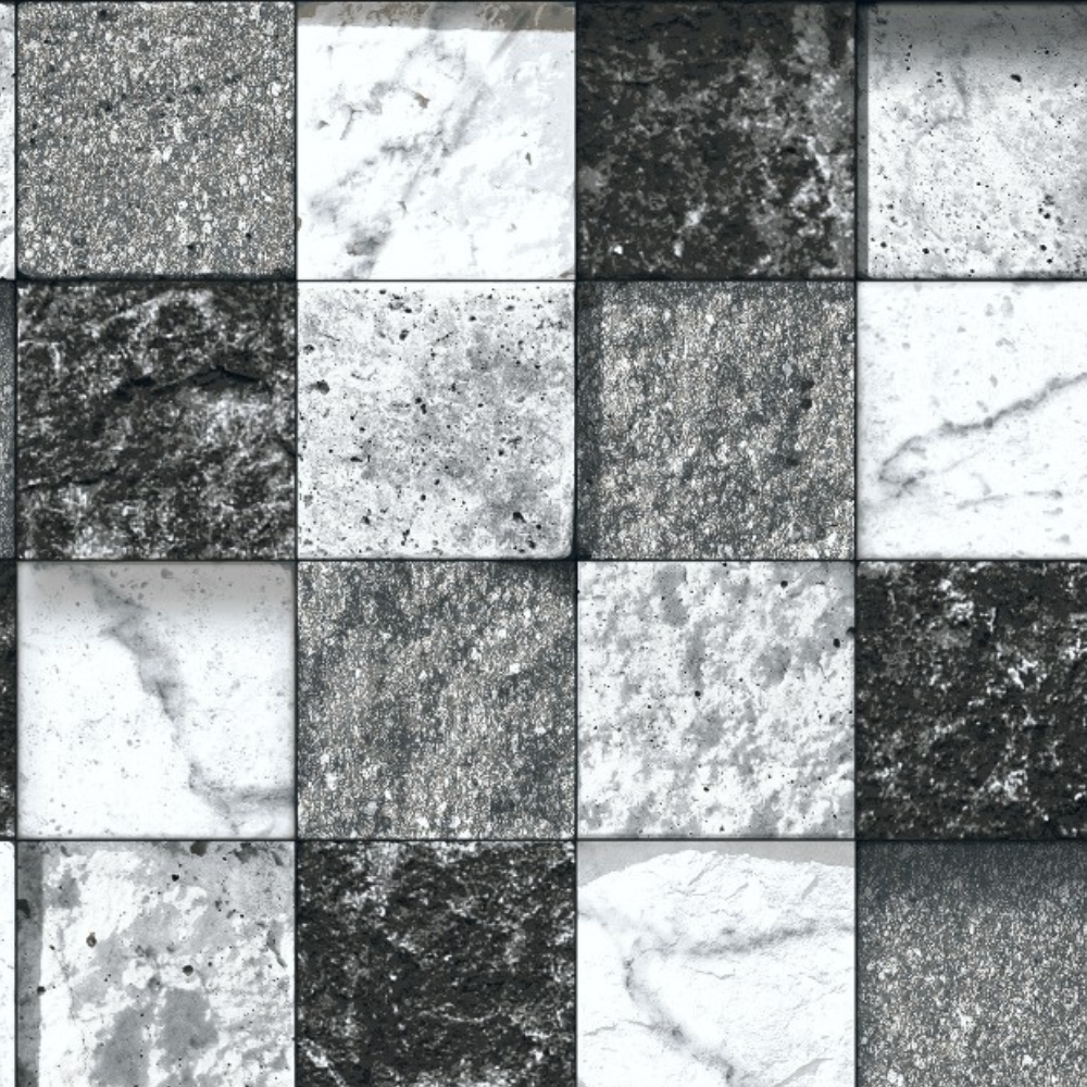 Square Black and White Marble Look Elevation Tile (1744) 3D Matt