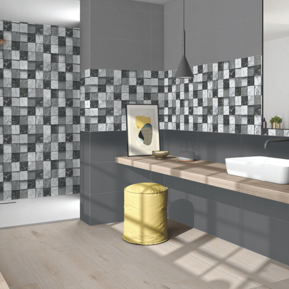 Square Black and White Marble Look Elevation Tile (1744) 3D Matt
